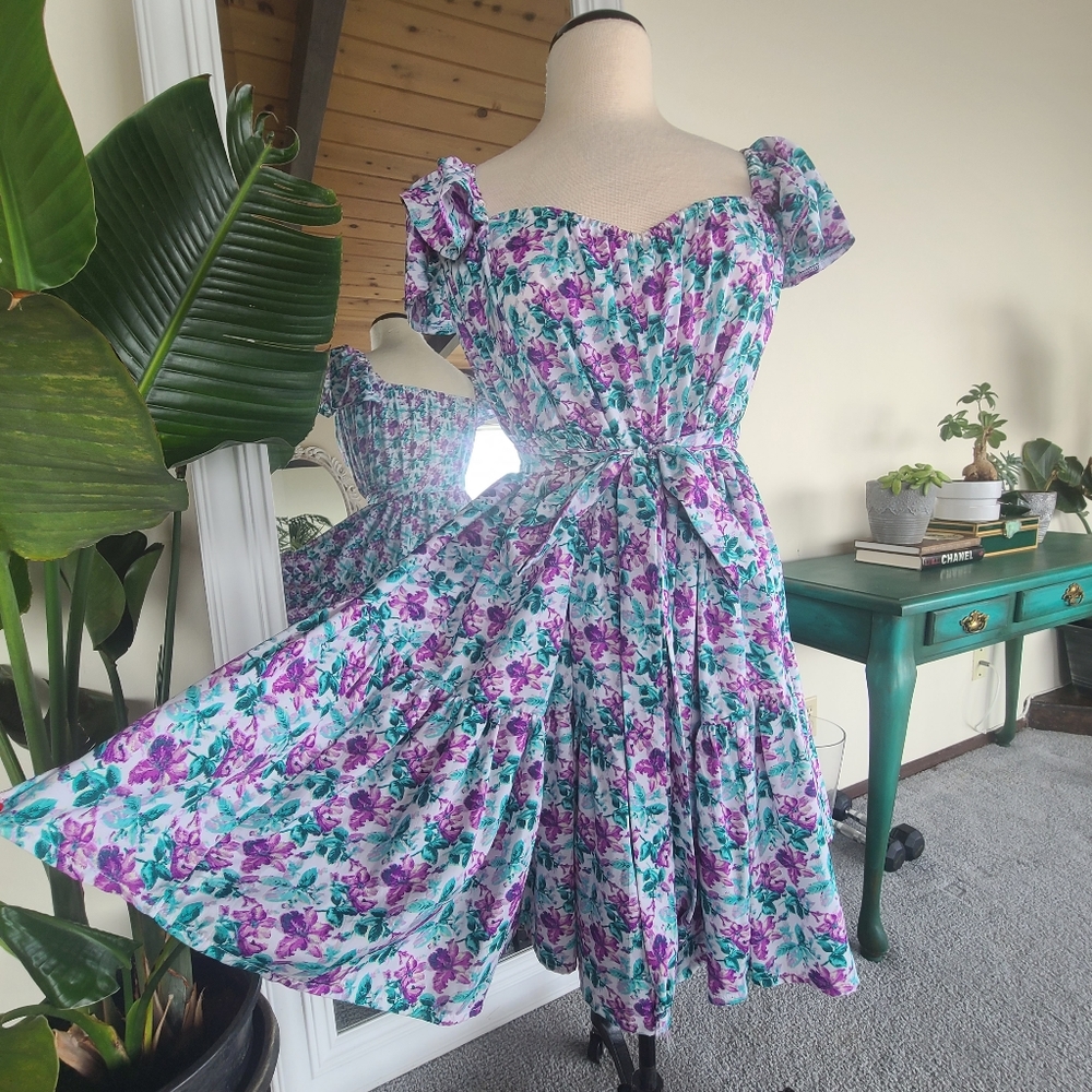 KTRCOLLECTION FLoral Tier Off The Shoulder Ruffles Dress